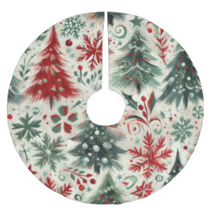Impasto Red and Green Christmas Motifs Collage Polyester Weihnachtsbaumdecke