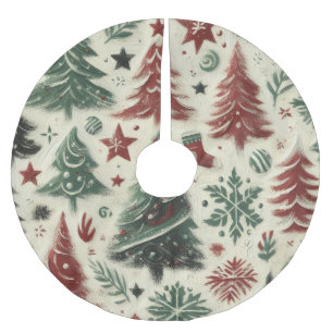 Impasto Red and Green Christmas Motifs Collage Polyester Weihnachtsbaumdecke