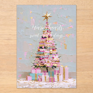Impasto-Rosa-und-Gold-Weihnachtsbaum Acryleinladungen