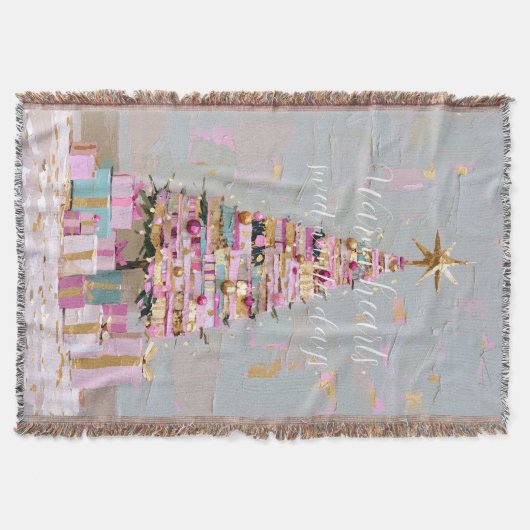 Impasto-Rosa-und-Gold-Weihnachtsbaum Decke (Vorderseite)