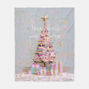 Impasto-Rosa-und-Gold-Weihnachtsbaum Fleecedecke