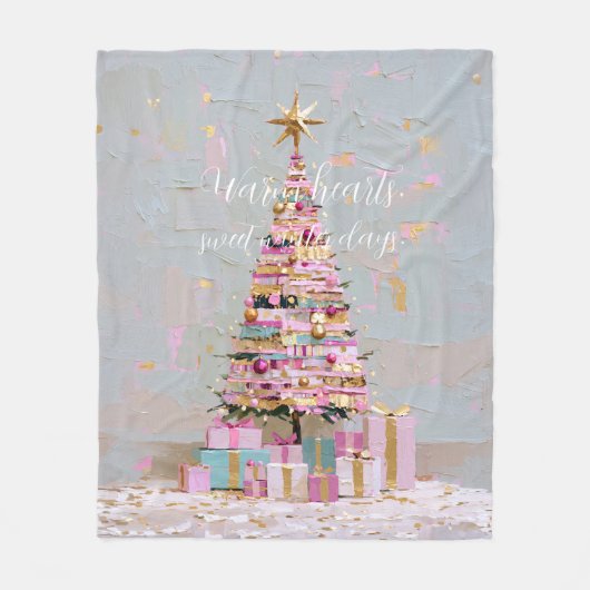 Impasto-Rosa-und-Gold-Weihnachtsbaum Fleecedecke (Vorderseite)