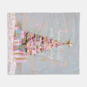 Impasto-Rosa-und-Gold-Weihnachtsbaum Fleecedecke (Vorderseite (Horizontal))