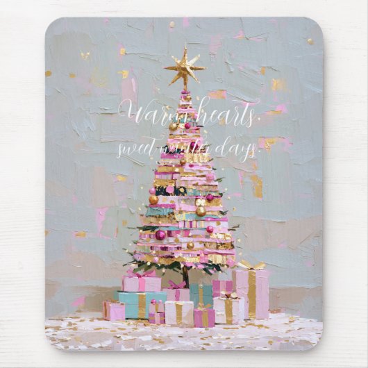 Impasto-Rosa-und-Gold-Weihnachtsbaum Mousepad (Vorne)