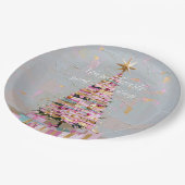 Impasto-Rosa-und-Gold-Weihnachtsbaum Pappteller (Schrägansicht)