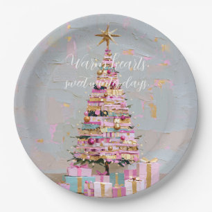 Impasto-Rosa-und-Gold-Weihnachtsbaum Pappteller