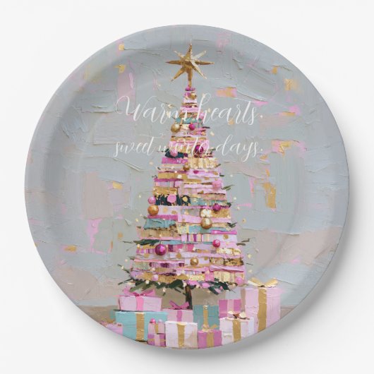 Impasto-Rosa-und-Gold-Weihnachtsbaum Pappteller (Vorderseite)