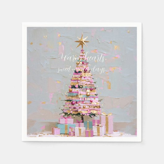 Impasto-Rosa-und-Gold-Weihnachtsbaum Serviette (Vorderseite)