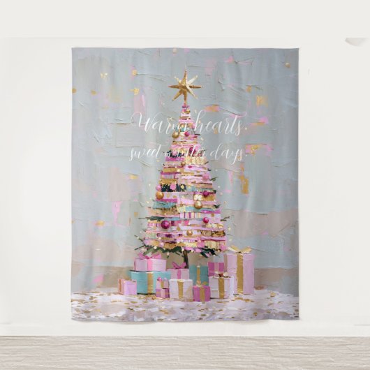 Impasto-Rosa-und-Gold-Weihnachtsbaum Wandteppich (Vorderseite)