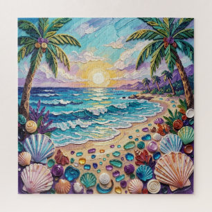 Impasto-Strand und Meeresglas-Sonnenuntergang und  Puzzle