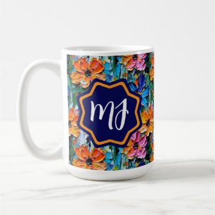 Impasto Style Blume in einem farbenfrohen Mit Mono Kaffeetasse