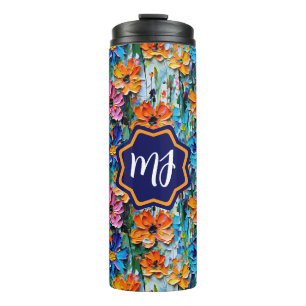 Impasto Style Blume in einem farbenfrohen Mit Mono Thermosbecher