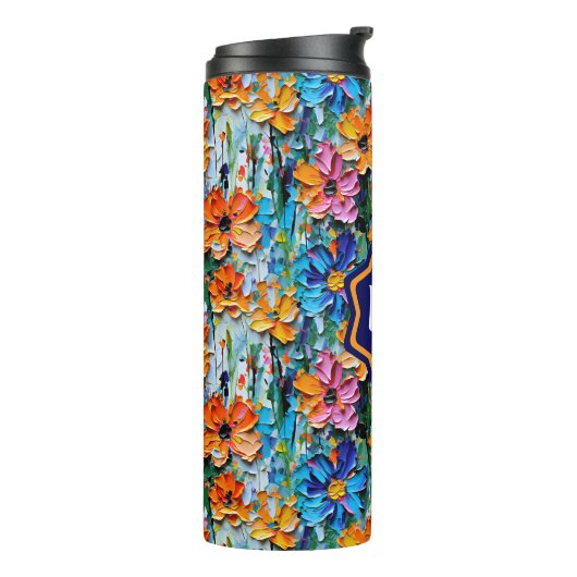 Impasto Style Blume in einem farbenfrohen Mit Mono Thermosbecher (Nach links gedreht)