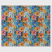 Impasto Style Blume in einem farbenfrohen Muster Geschenkpapier (Flach)