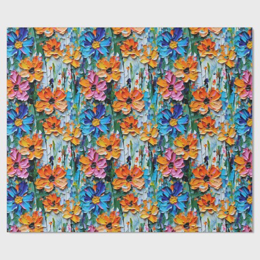 Impasto Style Blume in einem farbenfrohen Muster Geschenkpapier (Flach)