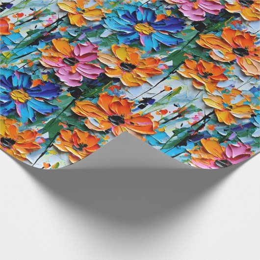 Impasto Style Blume in einem farbenfrohen Muster Geschenkpapier (Ecke)