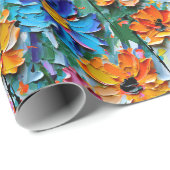 Impasto Style Blume in einem farbenfrohen Muster Geschenkpapier (Rolleneckpunkt)