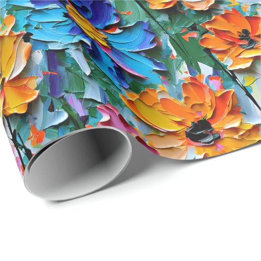 Impasto Style Blume in einem farbenfrohen Muster Geschenkpapier (Rolleneckpunkt)