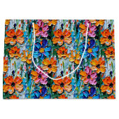 Impasto Style Blume in einem farbenfrohen Muster Große Geschenktüte (Vorderseite)