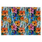 Impasto Style Blume in einem farbenfrohen Muster Große Geschenktüte (Rückseite)