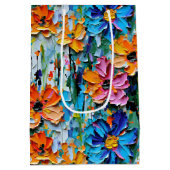 Impasto Style Blume in einem farbenfrohen Muster Mittlere Geschenktüte (Rückseite)