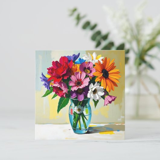 Impasto Style Vase der farbenfrohen Blume (Stehend Vorderseite)