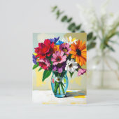 Impasto Style Vase der farbenfrohen Blume Postkarte (Stehend Vorderseite)