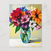 Impasto Style Vase der farbenfrohen Blume Postkarte (Vorderseite)