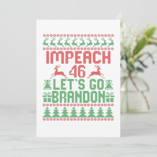 Impeach 46 Let's Go Brandon Ugly Christmas Sweater Dankeskarte (Stehend Vorderseite)