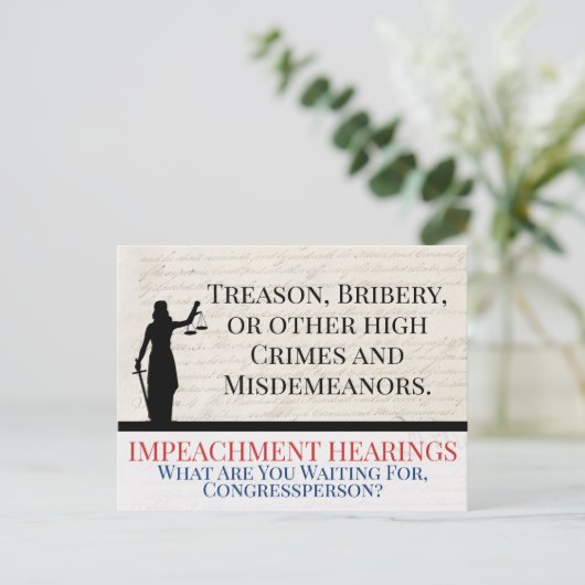 Impeach Trump High Crimes Misdemeanors Justice Postkarte (Stehend Vorderseite)