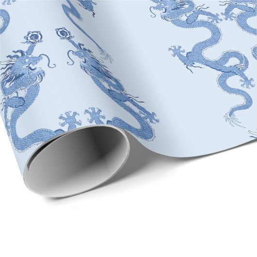 Imperial Dragon in Blue Porcelain Geschenkpapier (Rolleneckpunkt)