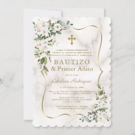 Imperial Lilies Gold Spanish 1. Geburtstag Taufe Einladung