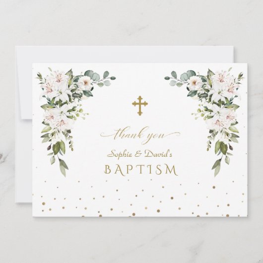 Imperial Lilies Rose Gold Twins Taufe Dankeskarte (Vorderseite)