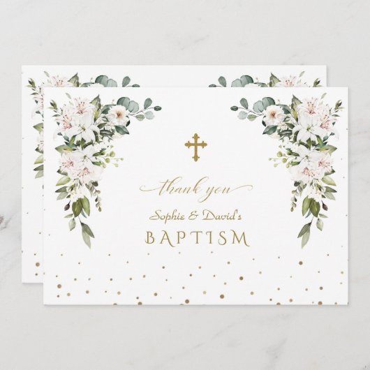 Imperial Lilies Rose Gold Twins Taufe Dankeskarte (Vorne/Hinten)