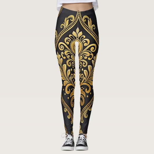 Imperial Majesty Seamless Pattern – Gold and Black Leggings (Vorderseite)