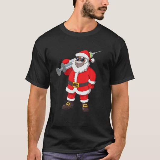 Impfung des afroamerikanischen Weihnachtsmanns in T-Shirt (Vorderseite)