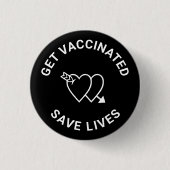 Impfung rette Schwarz-weiße Herzen Button (Vorderseite)