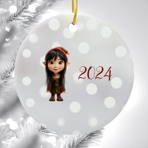 Impish Girl Christmas Elf Keramik Ornament
