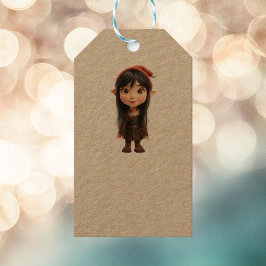 Impish Girl Christmas Elf Kraft Gift Tags Geschenkanhänger