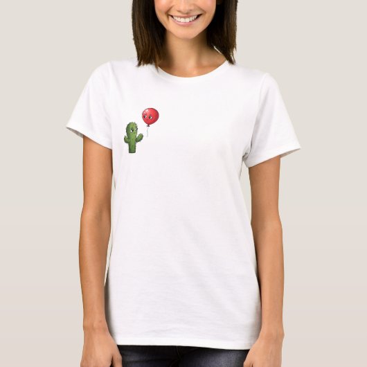 Impossible Love: Sad Cartoon Cactus and Balloon T-Shirt (Vorderseite)