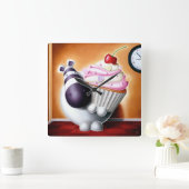 Impossimal© - 'Cake-O-Clock!' Cake-O-Clock, Uhr! Quadratische Wanduhr (Zuhause)