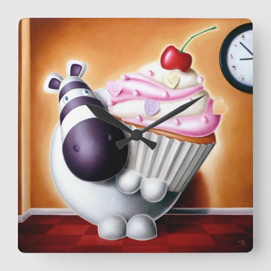 Impossimal© - 'Cake-O-Clock!' Cake-O-Clock, Uhr! Quadratische Wanduhr (Vorderseite)