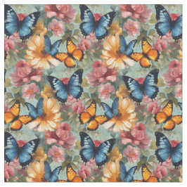 Impresionistische Schmetterlinge und Blume Stoff