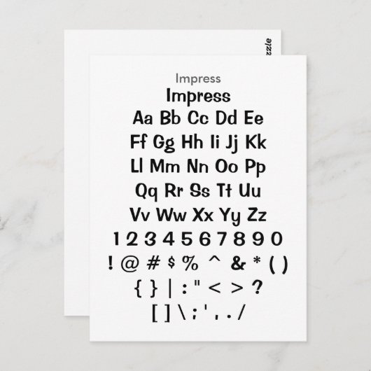 Impress - Zazzle-Schriftart-Mustervorlage Postkarte (Vorne/Hinten)