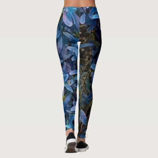 Impression von blauen Blätter Leggings (Rückseite)