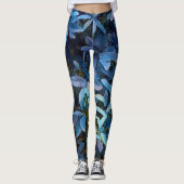 Impression von blauen Blätter Leggings (Vorderseite)