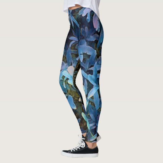 Impression von blauen Blätter Leggings (Links)