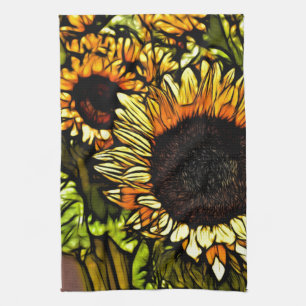Impressionismus Malerei Land gelbe Sonnenblume Geschirrtuch