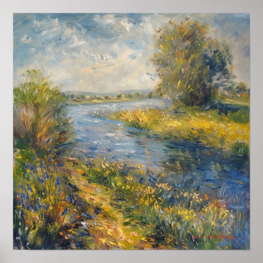 Impressionist A I Painting Springtime by River Poster (Vorne)