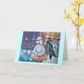 Impressionist Art Poodles Paris Café Karte (Gelbe Blume)
